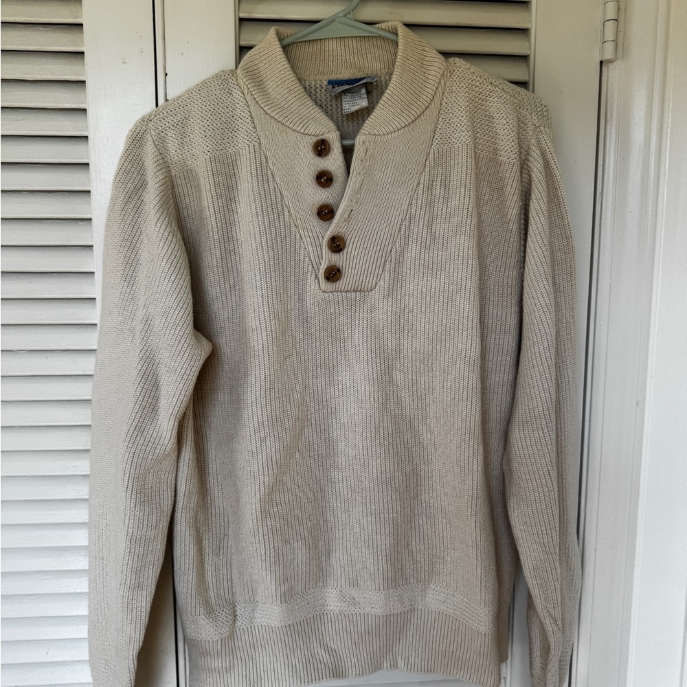 Men's Cream Sweater with Button Detail